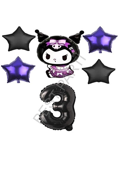 BEST PARTİ Best Kuromi Rakam Purple-Black Star Foil Balloon Set Age-3