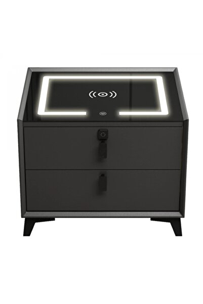 EMATTEIRO Smart Bedside Table Gray 50x40x46cm, Phone Charging, Sensor, Speake...