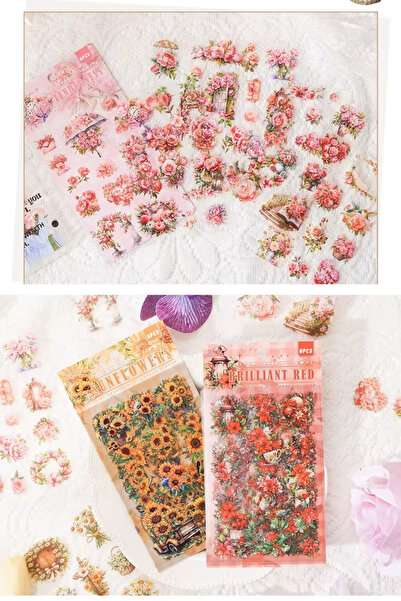 Kolbi Craft 6 Sheets 74 Pieces Transparent Pink Flower Sticker Bullet Journal...
