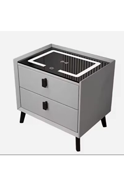 EMATTEIRO Smart Bedside Table Gray 50x40x46cm, Phone Charging, Sensor, Speake...