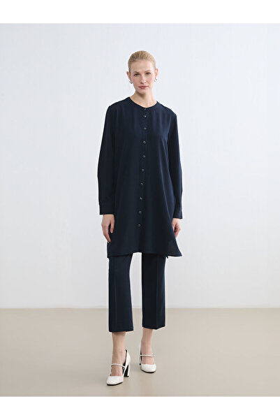 LC Waikiki Navy Blue Hakim Collar Women's Shirt Tunic