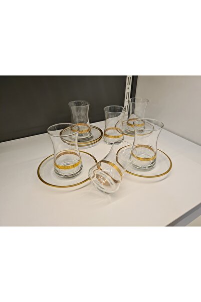 AbkaKristal طقم شاي باشباختشي المطلي بالذهب مع سوار ذهبي