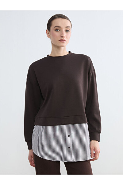 LC Waikiki LCW Modest Kahverengi Gömlek Detaylı Kadın Sweatshirt Tunik