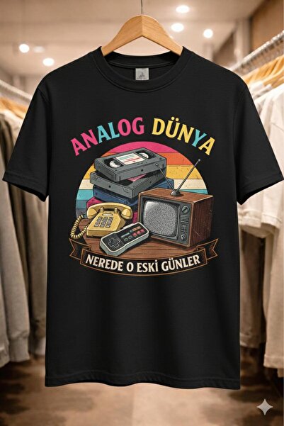 playwear ANALOG DÜNYA V1 (Tricou negru din bumbac pieptănat, cu mânecă scurtă...
