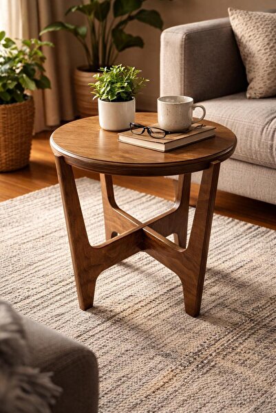 AZM DESİGN Ahşap Modern Yan Sehpa Dekoratif Salon Sehpası