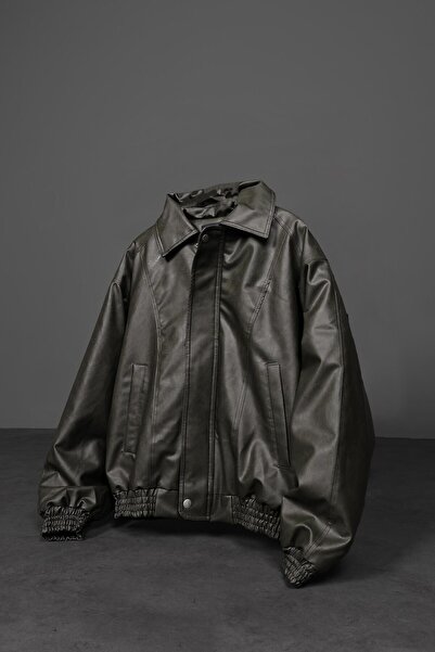 Slatra Men's Khaki Washed Bomber Leather Jacket