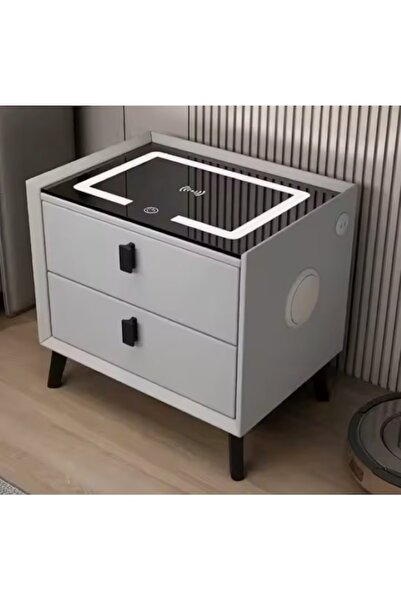 EMATTEIRO Noptieră Inteligentă Gri 50x40x46cm, Încărcare Telefon, Senzor , Bo...