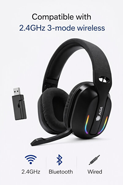 ASA RANT 2.4GHz Wireless Gaming Headset with RGB Lighting Over-Ear