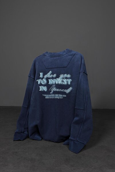 Slatra Чоловічий синій оверсайз-светр з вишивкою від To İnvest