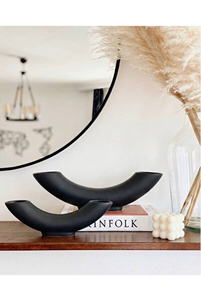 Hestia Home 2-Piece Horn Ceramic Objects Black