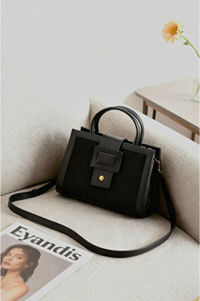 eyandis Suede Women's Hand and Shoulder Bag Black Satchel Model