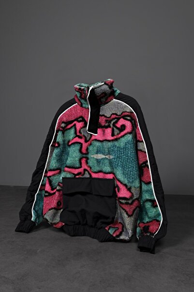 Slatra Ανδρικό φούτερ με μοτίβο με μισό φερμουάρ, πράσινο βελούδινο