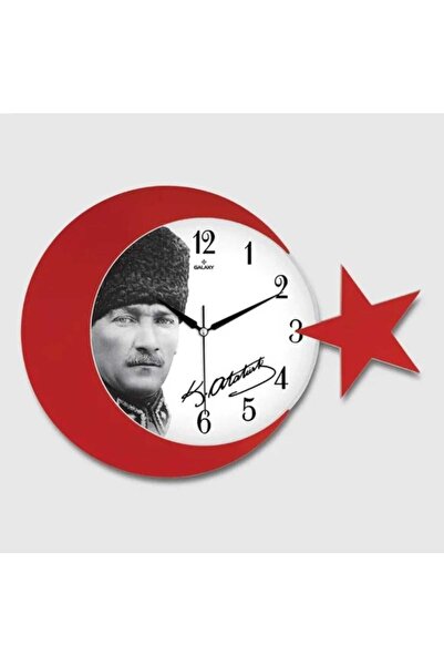 Home Ay Yıldızlı duvar saati kırmızı beyaz Atatürk