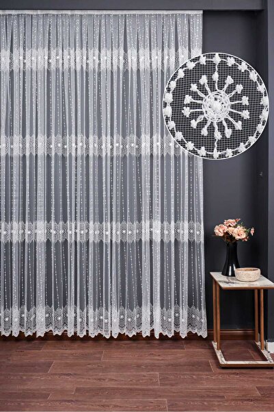 Aya Luxury Home Brode Tül Perde Güneş Desen Ütü İstemez Orta Pileli [1X2,5]