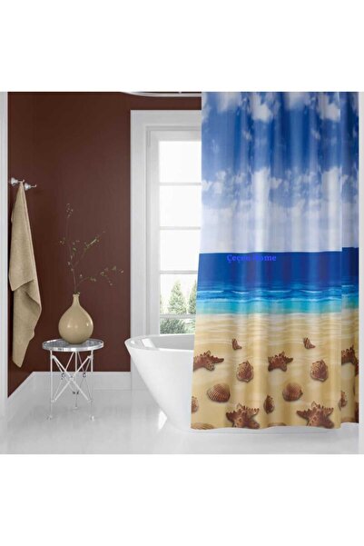 ÇEÇEN HOME Patterned Waterproof Double Wing Shower Curtain Bathroom Curtain B...