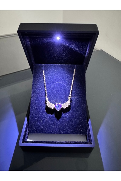 shop IŞIKLI KUTUDA MOR MELEK KANADI KOLYE ÇELİK
