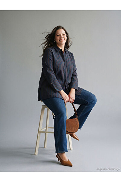 LC Waikiki Lcwaikiki Classic Navy Blue Striped Women's Shirt Tunic