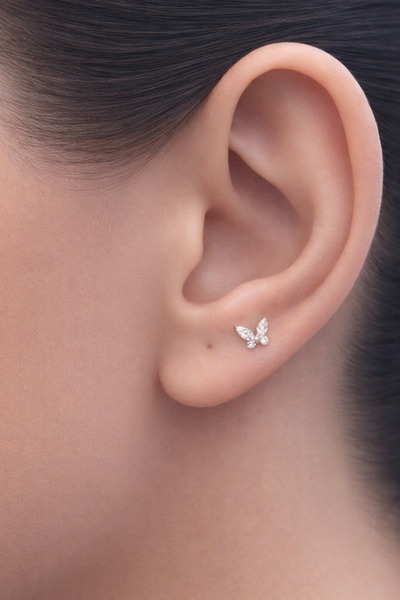 HOUSEKİ Kararmaz Paslanmaz Titanyum Kelebek Taşlı Flat Back Arkası Düz Pierci...