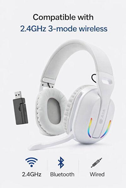 ASA RANT 2.4GHz Wireless Gaming Headset with RGB Lighting Over-Ear