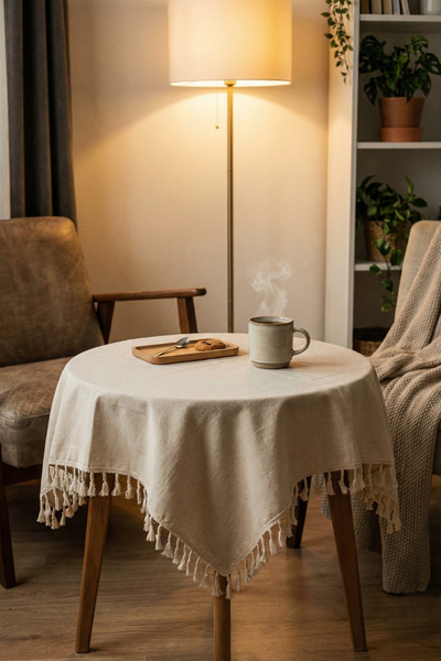 Morlay LINEN | Vintage Fiskos ve Masa Örtüsü Otantik Keten Rustik Kahve Köşesi ve Dresuar Örtüsü 80x80cm