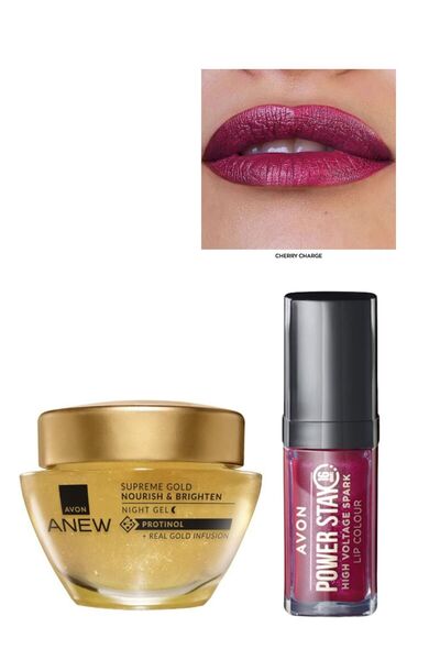 AVON Anew Gold Emulsion Hydrating Treatment Set + High Voltage Spark Lipstick...