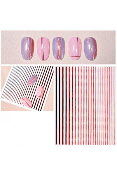 Pink Nails Autocolante pentru unghii cu linii roșii geometrice