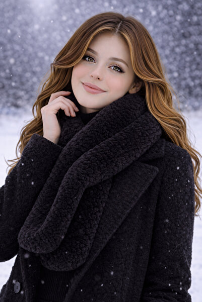 MyBen Women's Black Plush Welsoft Scarf