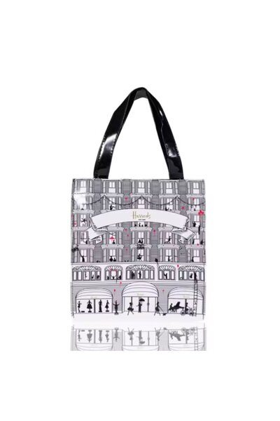 Generic Harrods Classic Shopping Shoulder Bag in Black and White with Pink Ac...