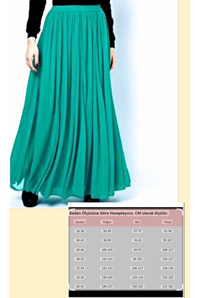 By Hande Alkan Women's Plus Size Elastic Waist Water Green Chiffon Loose Skirt