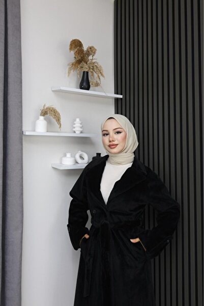 GÖZDE GİYİM Fox Fabric Double-Breasted Size 115'Cm Coat with Sleeves and Patches