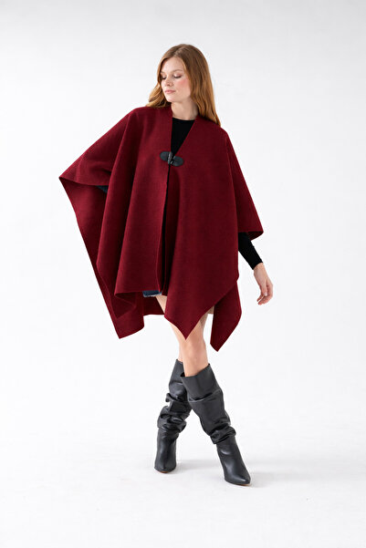 VEGA MODA Plain Knitwear Button Detailed Stylish Design Poncho, Plain Interlo...