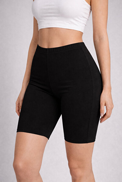 SİWELLİ PAMUK, Diz Üstü, Siyah, Likralı, Şort, Astar Tayt