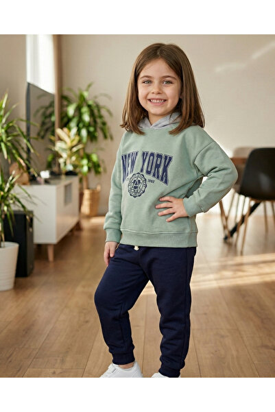 Asliva fashion طقم ملابس رياضية Asliva Ash Green بغطاء رأس New York مطبوع (2-...