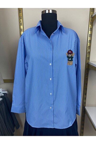 Mzr Collection Kadın Oversize Ayıcık Nakışlı Gömlek