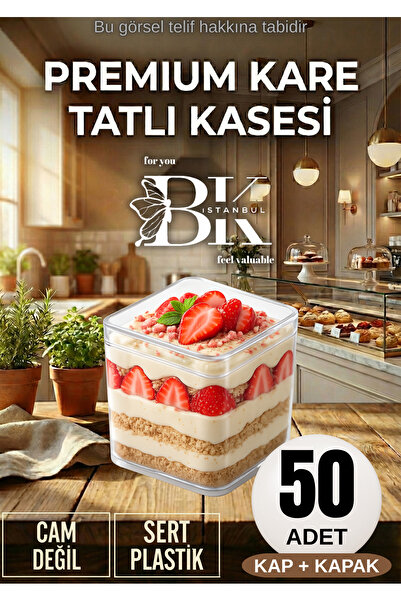 bkistanbul Kare Kapaklı 50 Adet Şeffaf Sert Plastik Mika Tatlı ve Sunum Kabı ...