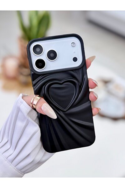 Go Aksesuar iPhone 17 Promax Compatible 3D Matte Satin Heart Embossed Pattern...