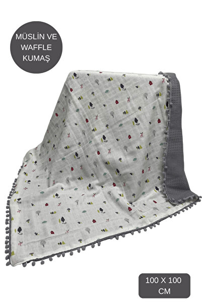 Happy Baby Dikiş Atölyesi Çift Taraflı Müslin ve Waffle Kumaş Bebek Battaniye...