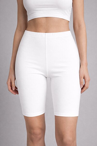 SİWELLİ PAMUK, Diz Üstü, Beyaz, Likralı, Şort, Astar Tayt