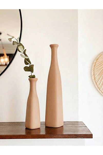 Hestia Home Σετ 2 Κεραμικών Μπουκαλιών Γάλα-Καφέ