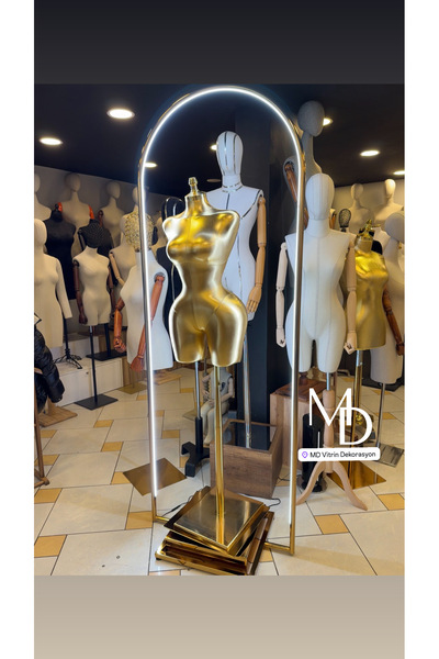 MD Vİtrin Dekorasyon GOLD KAPLAMA LEDLİ DÖNEN STAND 2.20 boy 070 en(manken ha...