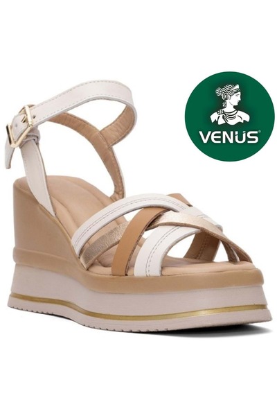 Venüs Helis Genuine Leather Comfort Orthopedic Women's Sandals Beige