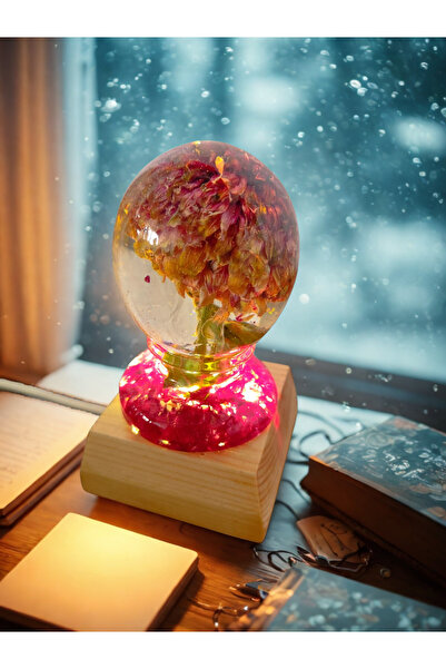 epoksiresinart Epoksi Kurutulmuş Çiçek Tasarımlı Gece Lambası