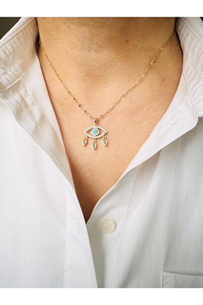 DEVİ fashion Steel Zircon Stone Eye Necklace 45 cm
