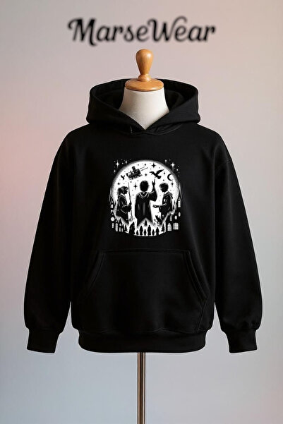 Vordevia هاري بوتر مطبوع سويت شيرت قطني قصة فضفاضة خيط O بغطاء رأس