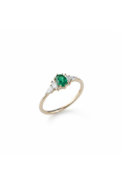 GIBYJEWEL Yeşil Oval Zirkon Taşlı Pırlanta Modeli 925 Ayar Minimal Rose Gümüş...
