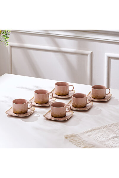 Malooki Set of 6 cups with 6 saucers, 180 ml - Pale pink - Snowing Collection