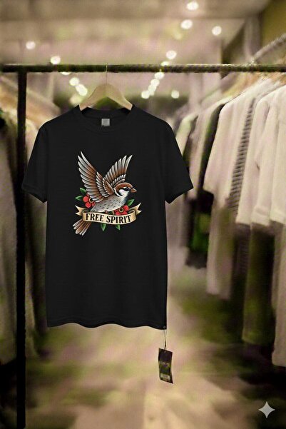 playwear FREE SPIRIT (Tricou negru din bumbac pieptănat, cu mânecă scurtă, de...