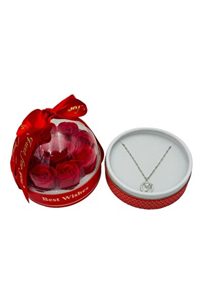 naniland.ro Romantic gift set – Heart necklace with crystals and red roses