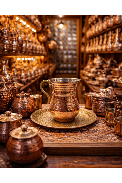 SUFİ TESBİH VE ESANS كوب آيران وشربات مصنوع يدويًا من النحاس اللامع - بنمط تق...