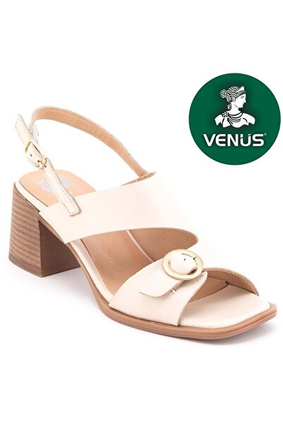 Venüs Polmier Hakiki Deri Comfort Ortopedik Kadın Sandalet BEJ